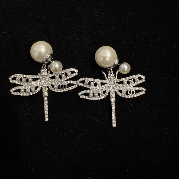 Dior Silver and White Pearl Dragonfly Earrings - Picture 1 of 4